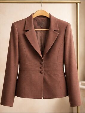 Vintage Ecaille Paris 3 Buttons Lapel Laine Wool Blazer Dark Brown Women Size 10